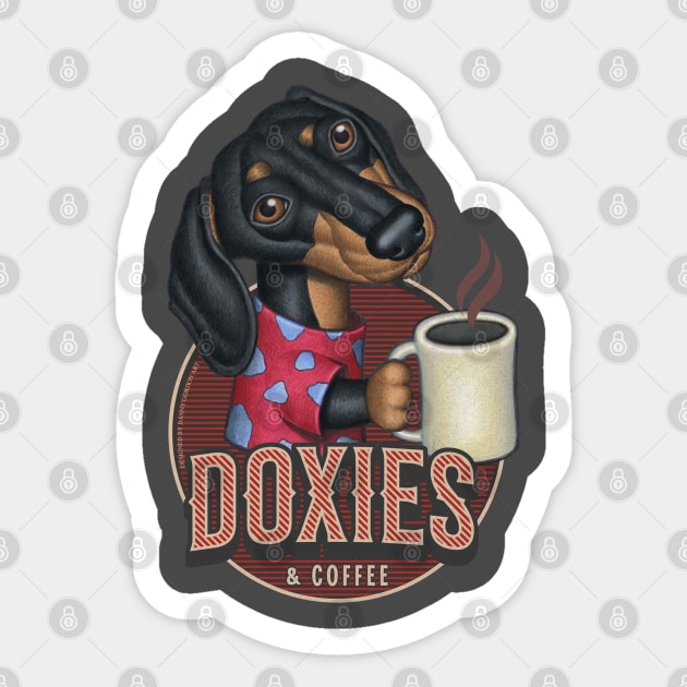 Cute Doxie and coffee funny fur baby Dachshund with a hot cup tee Sticker by Danny Gordon Art